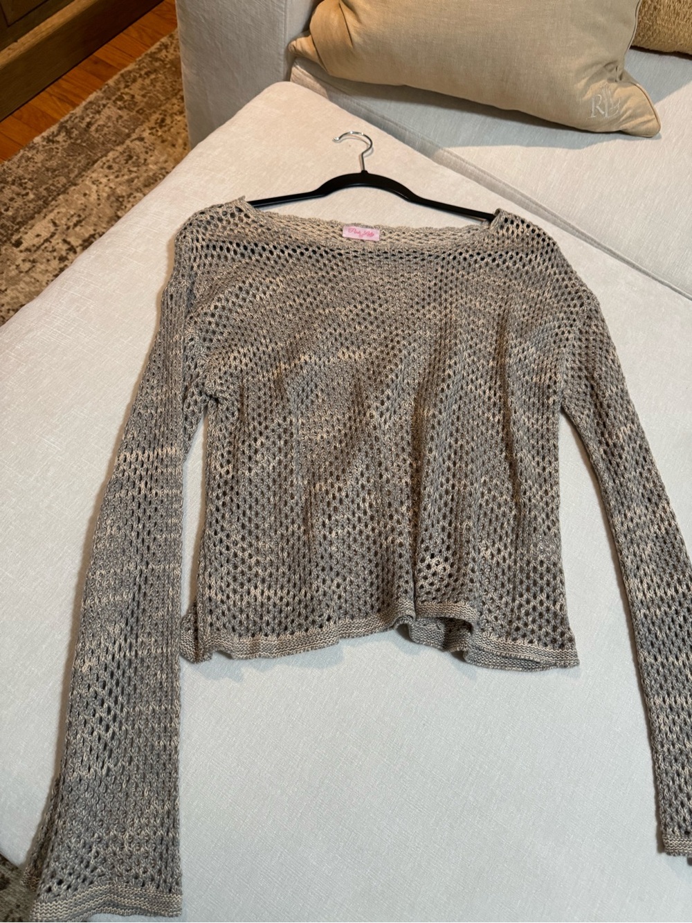 Pink Lily Open-Knit Scoop Neck Sweater in Taupe